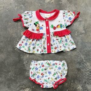 Vintage Disney Babies Minnie Mouse 2pc Floral Outfit Set 6-9M